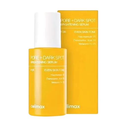 Sérum Pore + Dark Spot Brightening de Celimax junto a su caja